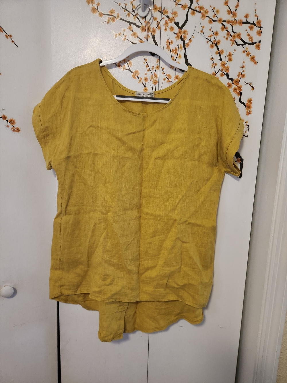 Lightweight Mustard Short-Sleeve Linen Tunic Top